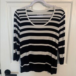 Chico's Striped Scoop Neck Top Size 1